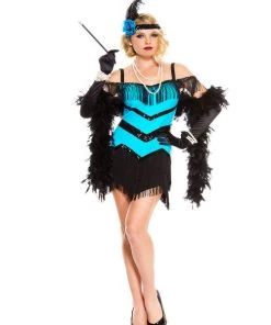 Music Legs 20s Turquoise Seductive Flapper Costume