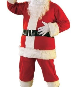 Rubies Rubie's Bright Red Flannel Santa Suit With Gloves Mens Holiday