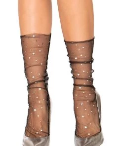 Leg Avenue Stars And Moons Embellished Sheer Tulle Anklets Socks.