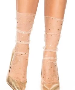 Leg Avenue Stars And Moons Embellished Sheer Tulle Anklets Socks.