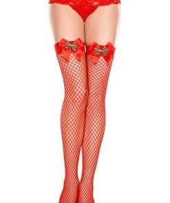 Music Legs Garland And Satin Bow Spandex Diamond Net Thigh Hi Halloween And Holiday Hosiery