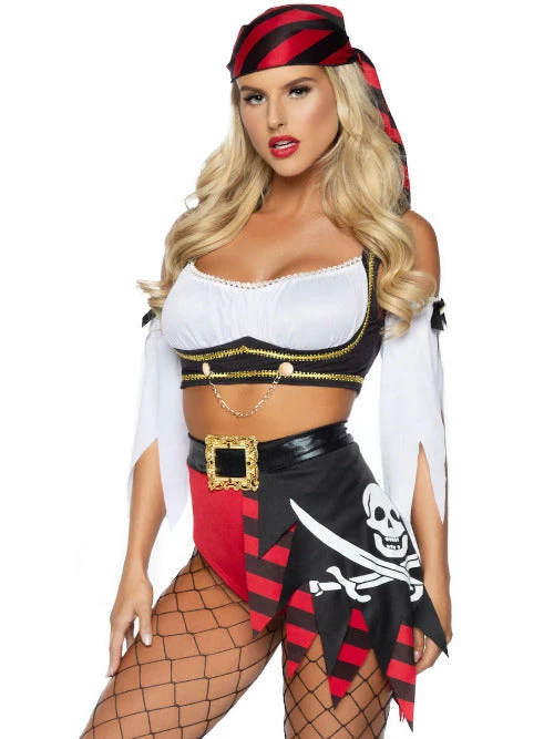 Leg Avenue 4 PC Wicked Pirate Wench Costume Ladies Pirates 3 Leg Avenue 4 PC Wicked Pirate Wench Costume Ladies Pirates