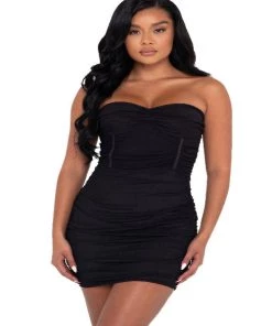 Roma Tube Ruched Mesh Mini Dress