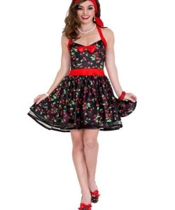 Music Legs Retro Sexy Women Cherry Dress Costume Oldies Time Period