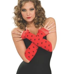 Rubies Red With Black Stars Fingerless Gloves Gloves & Arm Warmers