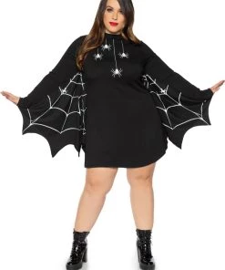 Leg Avenue Jersey Spider Dress With Scalloped Web Wing Sleeve