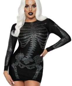 Leg Avenue Spandex Rhinestone Skeleton Dress Spooky