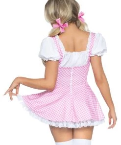 Leg Avenue Design Your Own Costumes Gingham Dress With Lace Up Front And Attached Apron.