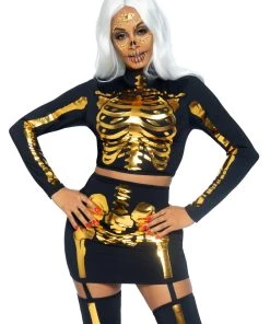 Leg Avenue Golden Skeleton Crop Top And Skirt Spooky