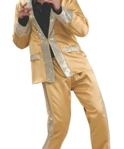 Rubies Gold Satin Suit Deluxe Adult Elvis Presley Costume Oldies Time Period