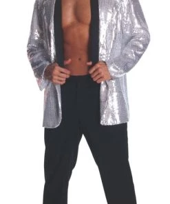 Rubies Mens Silver Sequin Jacket Oldies Time Period