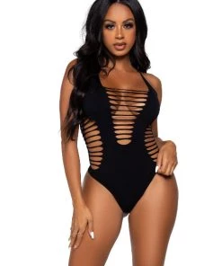 Leg Avenue Seamless Shredded Racer Back Thong Bodysuit