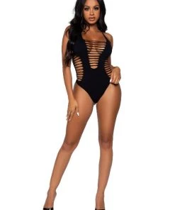 Leg Avenue Seamless Shredded Racer Back Thong Bodysuit