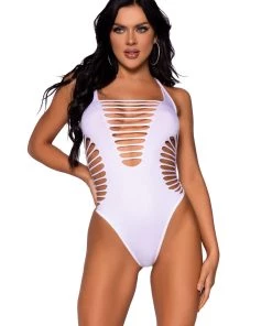 Leg Avenue Seamless Shredded Racer Back Thong Bodysuit