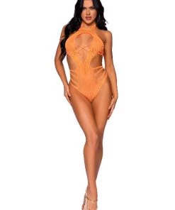 Leg Avenue Women's Seamless Lace And Net Teddy,