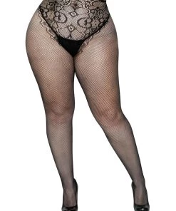 Leg Avenue Women's French Cut Fishnet Tights With Faux Lace Up Backseam