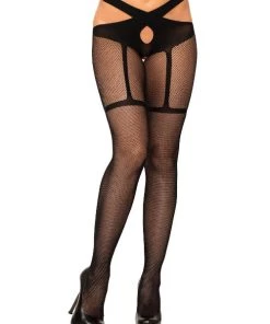 Leg Avenue Net & Lace Tights Sherry Faux Garter Fishnet Tights