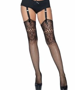 Net & Lace Thigh Highs Leg Avenue Women's Lace Top Fishnet Backseam Stockings
