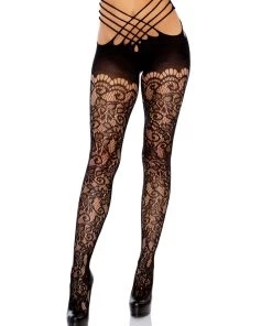 Leg Avenue Net & Lace Tights Ivy Lace Crotchless Pantyhose