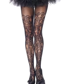 Leg Avenue Drew Floral Vine Fishnet Tights Net & Lace Tights