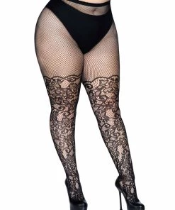 Leg Avenue Drew Floral Vine Fishnet Tights Net & Lace Tights