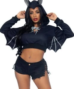 Leg Avenue Bat Cropped Hoodie With Wings