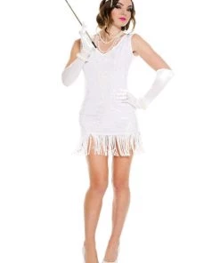 Music Legs Charming White Flapper Costume Oldies Time Period