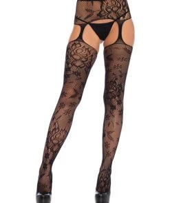 Leg Avenue Chelsea Floral Lace Stockings Garterbelt Stockings And Suspender Hose