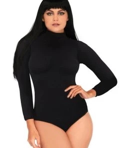 Leg Avenue Teddy And Bodysuits High Neck 3/4 Sleeve Bodysuit With Snap Crotch