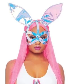 Leg Avenue Holographic Vinyl Bunny Ear Harness Mask