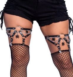 Leg Avenue Spider O-ring Studded Thigh High Garter Suspender With Chain Detail.