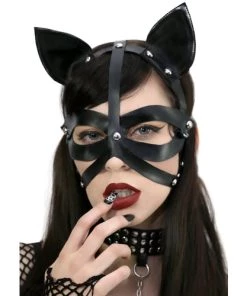Leg Avenue Face Mask Wet Look Harness Cat Costume Mask