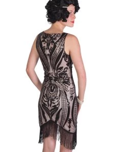 Western Fashion Art Deco Flapper Dress-black/beige Oldies Time Period