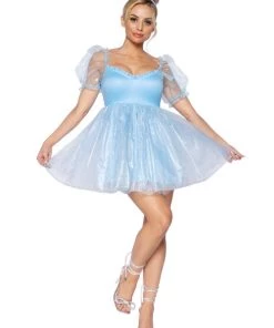 Leg Avenue Design Your Own Costumes Frosted Organza Babydoll Dress With Ruffled Sweetheart Neckline And Puff Sleeves