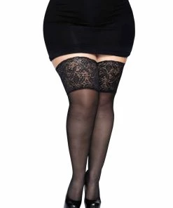 Leg Avenue Clara Thigh High Stockings Sheer And Opaque Thigh Highs