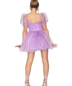 Leg Avenue Design Your Own Costumes Frosted Organza Babydoll Dress With Ruffled Sweetheart Neckline And Puff Sleeves