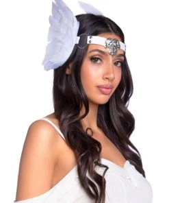 Leg Avenue Feather Headband With O-ring And Metal Filigree Medallion Accent
