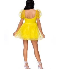 Leg Avenue Design Your Own Costumes Frosted Organza Babydoll Dress With Ruffled Sweetheart Neckline And Puff Sleeves