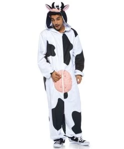 Leg Avenue Moooo Cow Zipper Front Fleece Jumpsuit Animals
