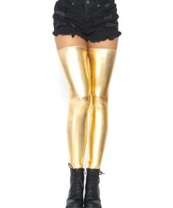 Leg Avenue Wet Look Thigh Highs Sheer And Opaque Thigh Highs