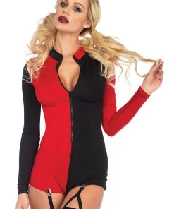 Leg Avenue Zipper Front Two Tone Harlequin Romper Costume Superhero