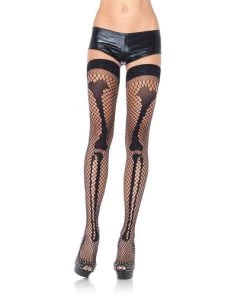 Leg Avenue Net Leg Bone Thigh Highs O/S BLACK Halloween And Holiday Hosiery