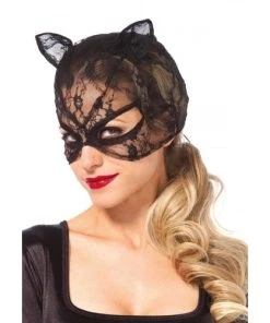 Leg Avenue Face Mask Lace Cat Costume Mask With Corset Style Lace