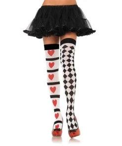 Leg Avenue Harlequin And Heart Thigh Highs Halloween And Holiday Hosiery
