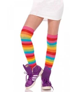 Leg Avenue Lycra Acrylic Rainbow Thigh High O/S Sheer And Opaque Thigh Highs